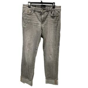 WHBM Jeans Gray Mid-Rise Suede Trim Slim Jeans Cuffed Hems Women's Size 14